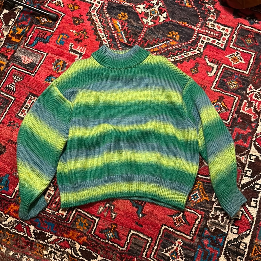 COS wool green yellow blue sweater